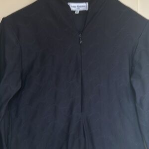 VTG Anne Fontaine Textured Wavy Jacquard Pattern Blouse with half-.zip